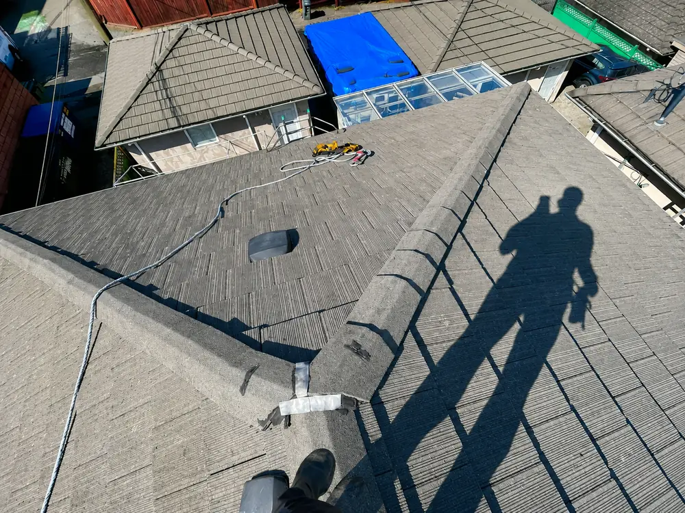 Roof moss and lichen removal. Drag to compare., after